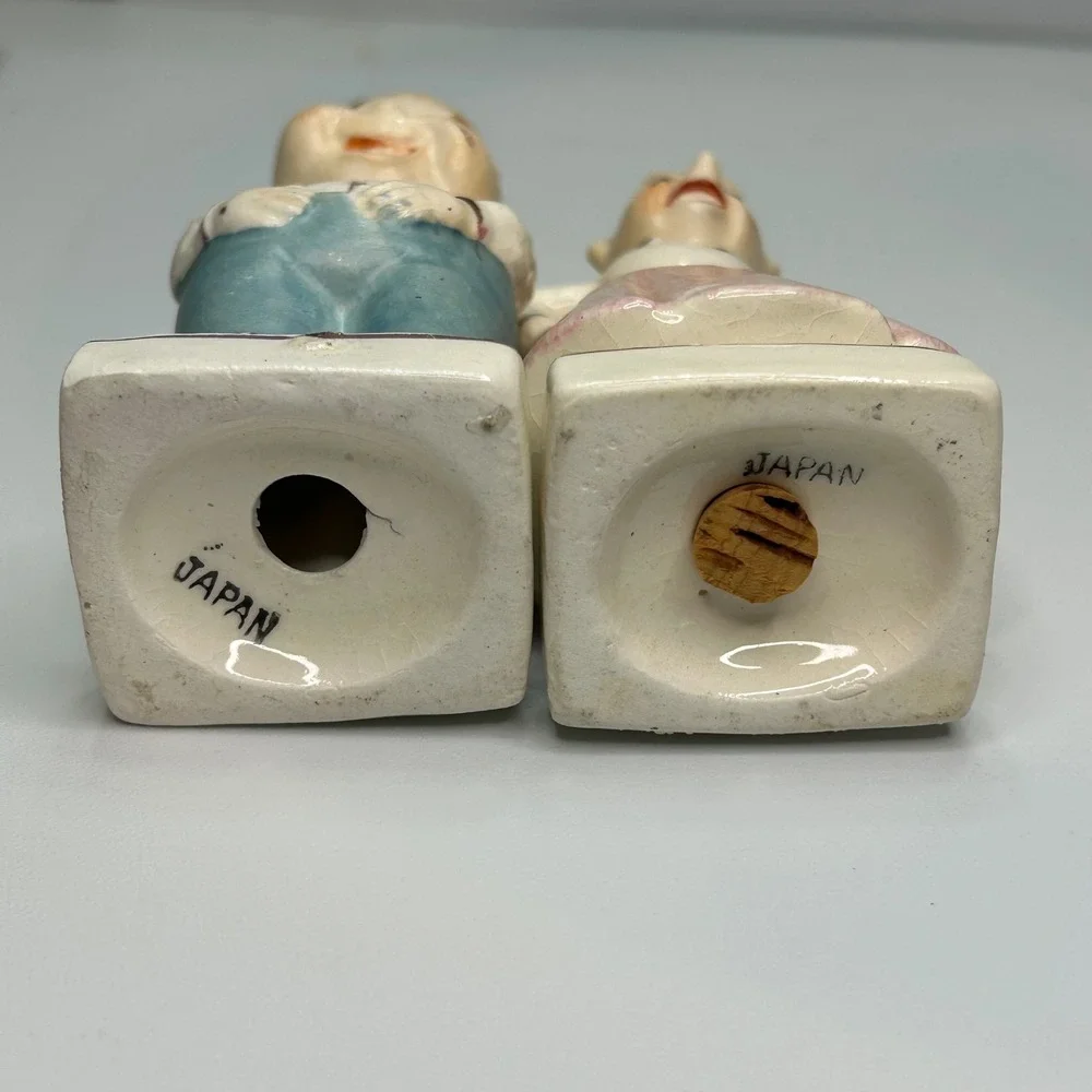 Vintage 2 Sided Happy Grumpy Face Salt Pepper Shakers Japan Ceramic Mid Century